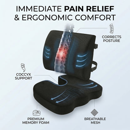 All-Day Back Pain Relief — Seat Cushion & Lumbar Support Bundle