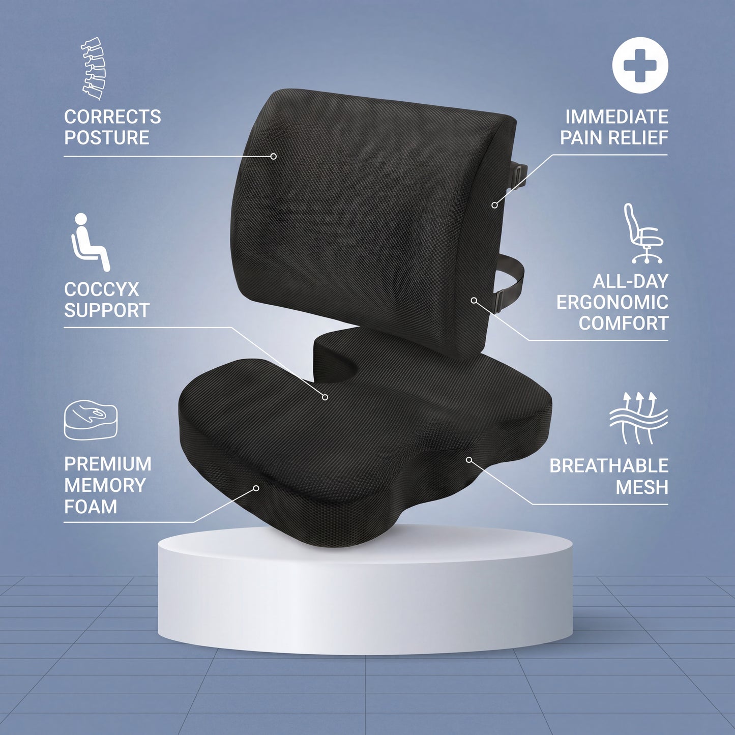 All-Day Back Pain Relief — Seat Cushion & Lumbar Support Bundle