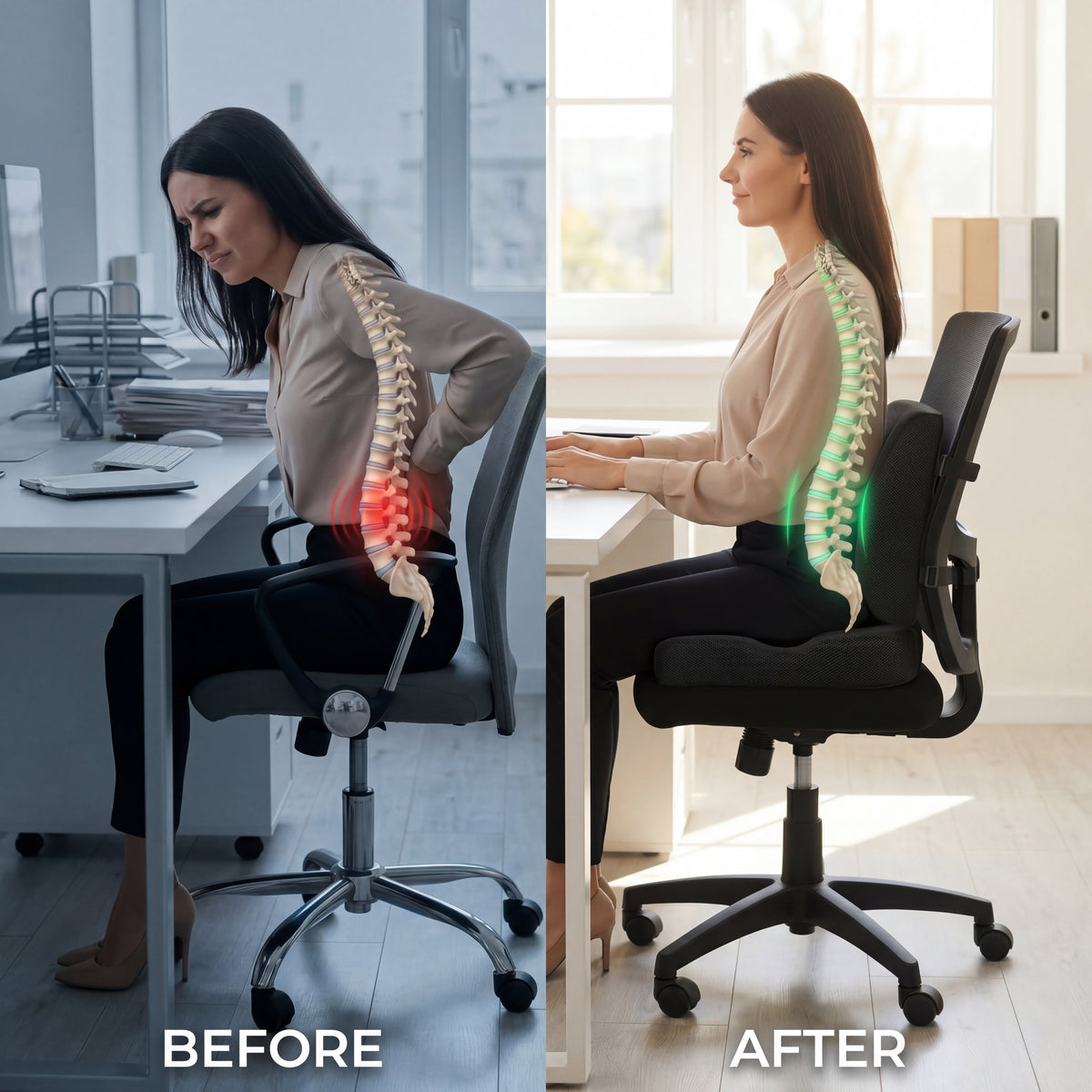 All-Day Back Pain Relief — Seat Cushion & Lumbar Support Bundle